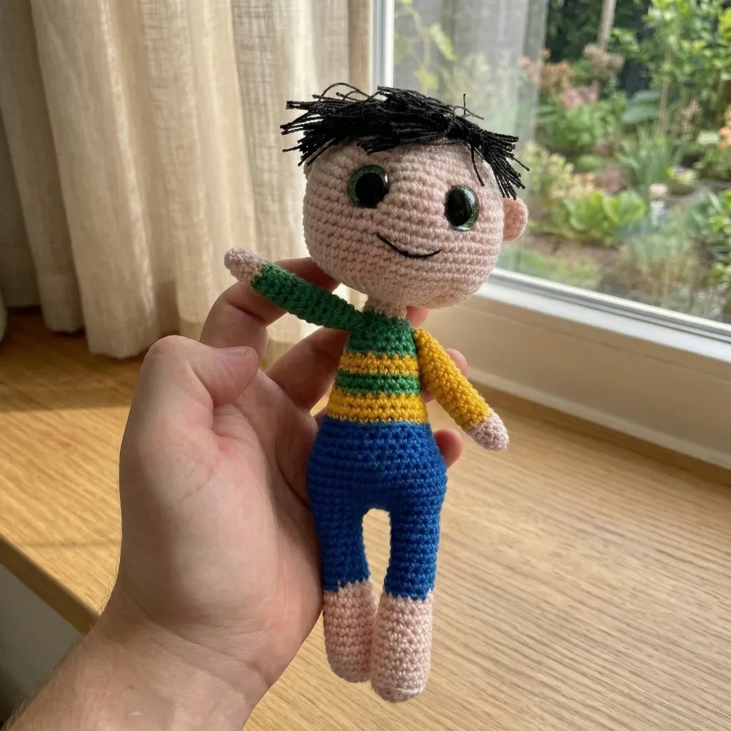 My first modest amigurumi of a tiny boy with the colors of the flag of Brazil